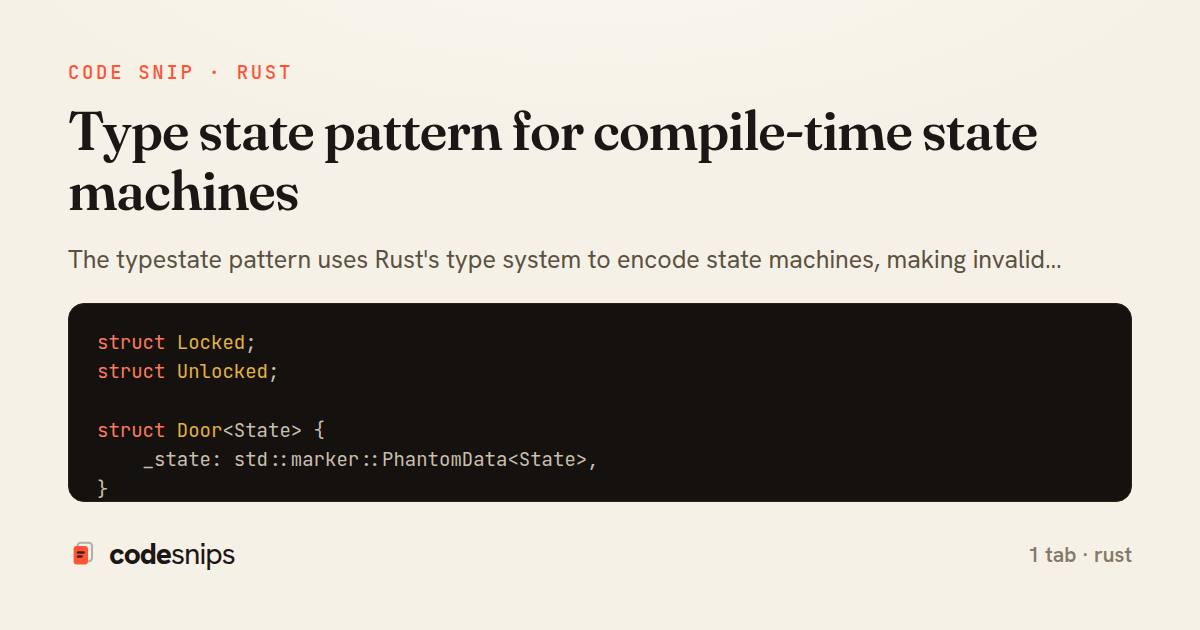 Type state pattern for compile-time state machines — share card