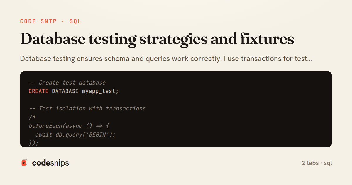 Database testing strategies and fixtures — share card