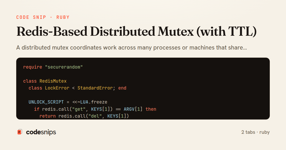 Redis-Based Distributed Mutex (with TTL) — share card