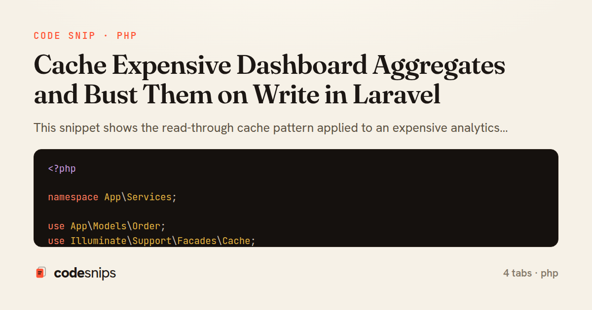Cache Expensive Dashboard Aggregates and Bust Them on Write in Laravel — share card
