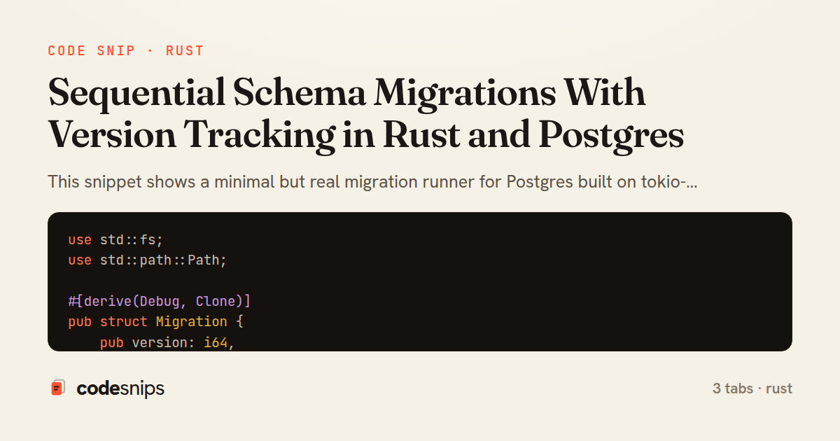 Sequential Schema Migrations With Version Tracking in Rust and Postgres — share card
