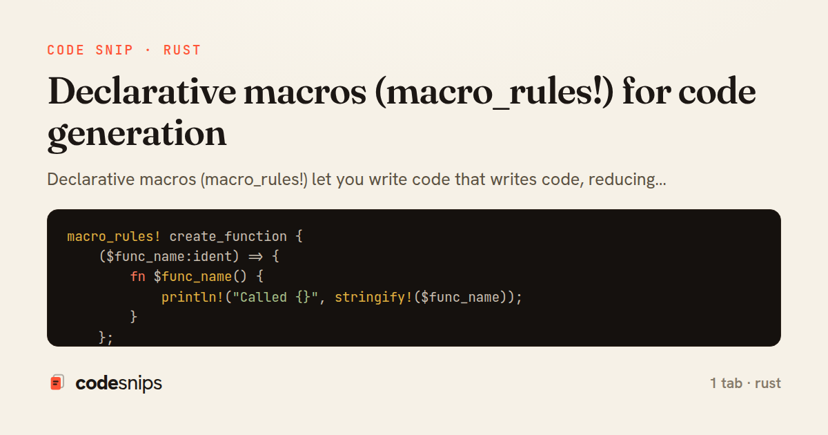 Declarative macros (macro_rules!) for code generation — share card