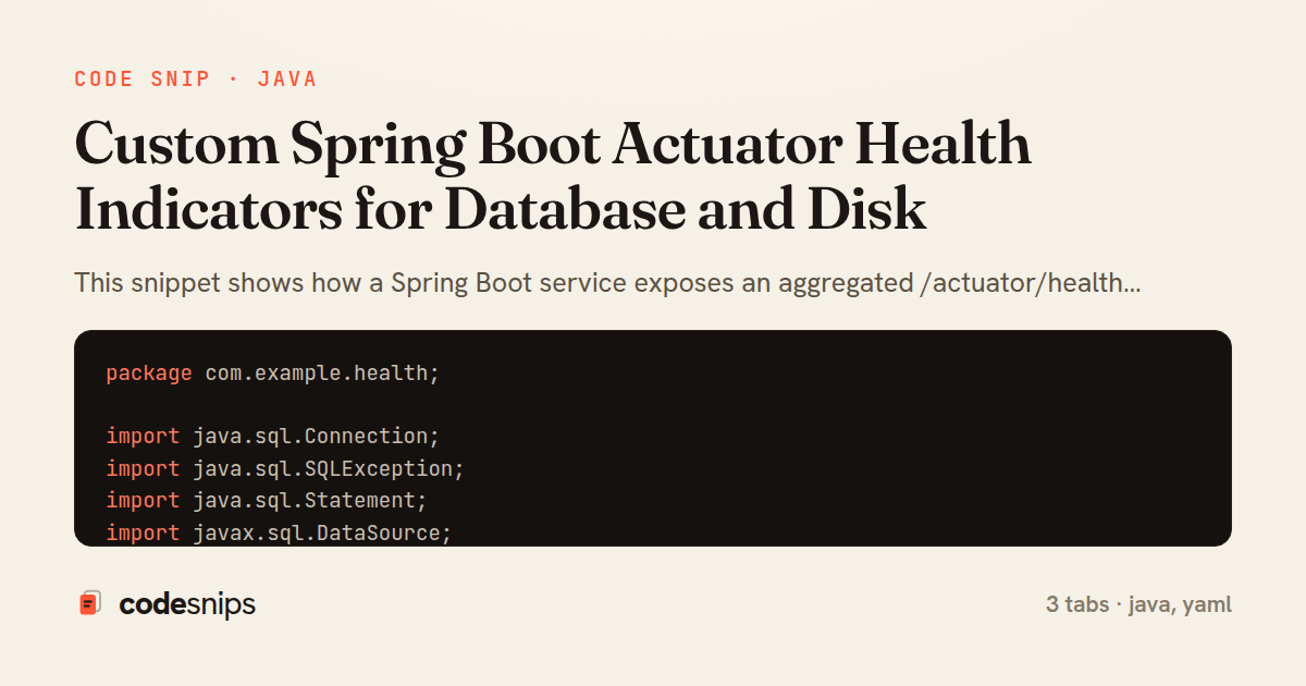 Custom Spring Boot Actuator Health Indicators for Database and Disk — share card