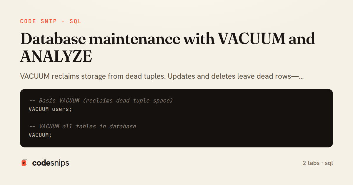Database maintenance with VACUUM and ANALYZE — share card