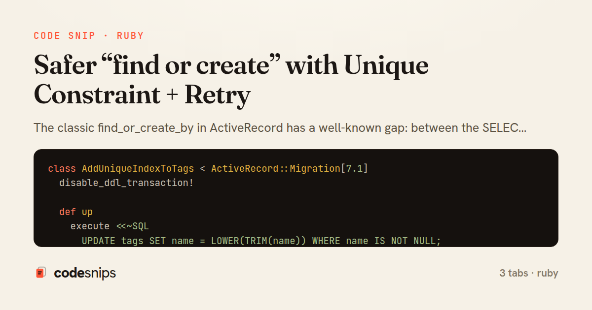Safer “find or create” with Unique Constraint + Retry — share card