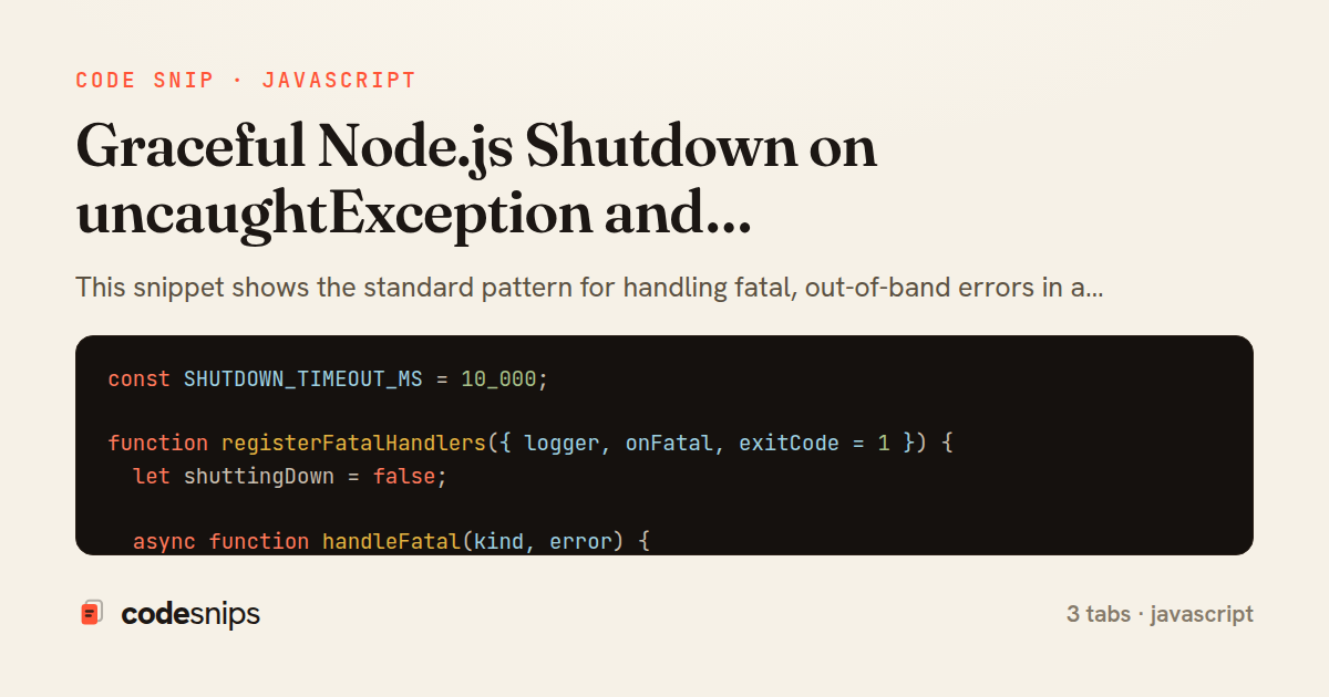 Graceful Node.js Shutdown on uncaughtException and unhandledRejection — share card