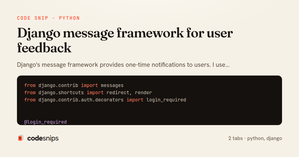 Django message framework for user feedback — share card