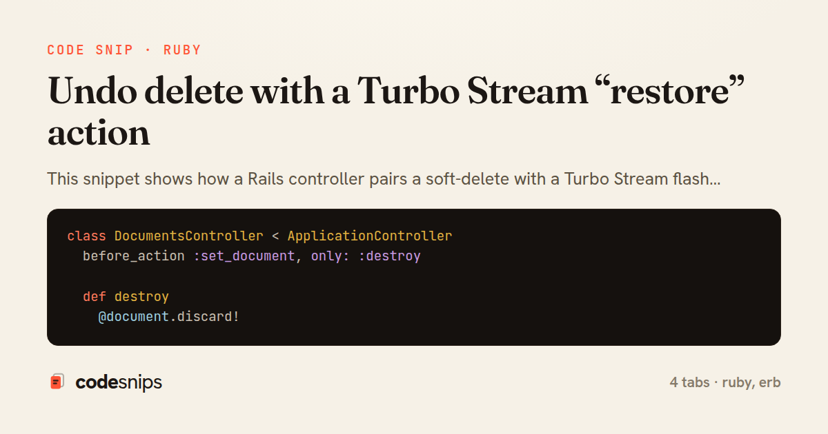 Undo delete with a Turbo Stream “restore” action — share card