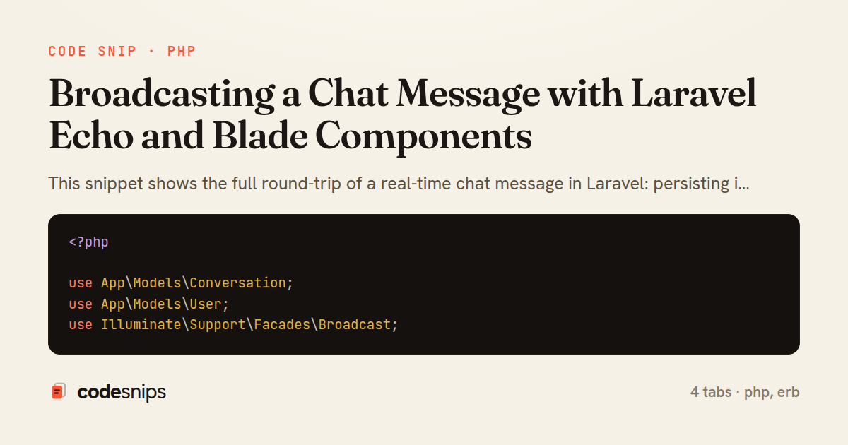 Broadcasting a Chat Message with Laravel Echo and Blade Components — share card