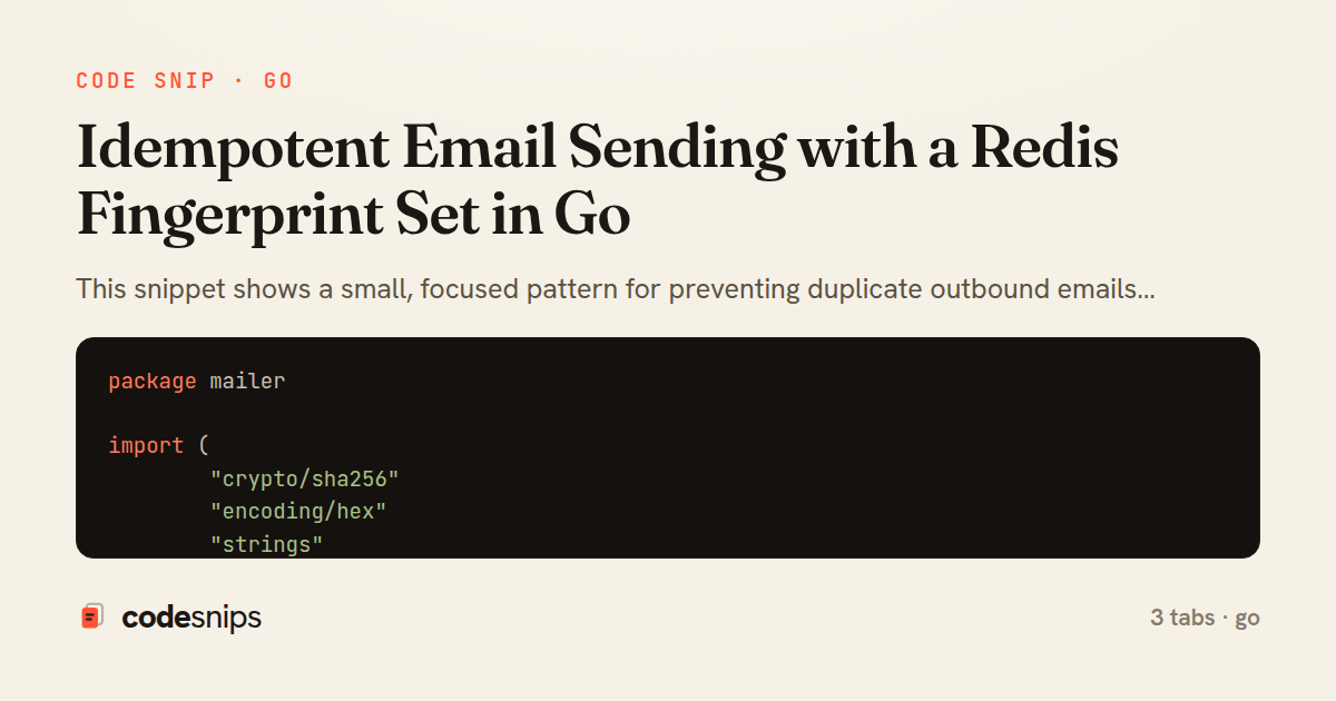 Idempotent Email Sending with a Redis Fingerprint Set in Go — share card