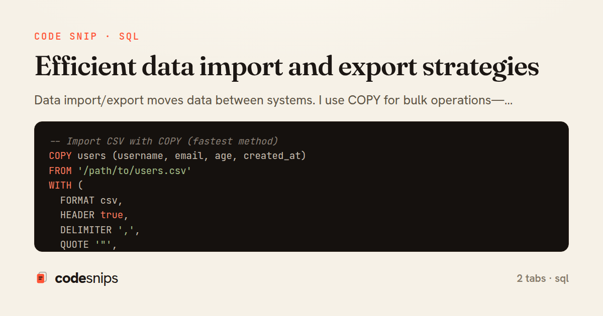 Efficient data import and export strategies — share card
