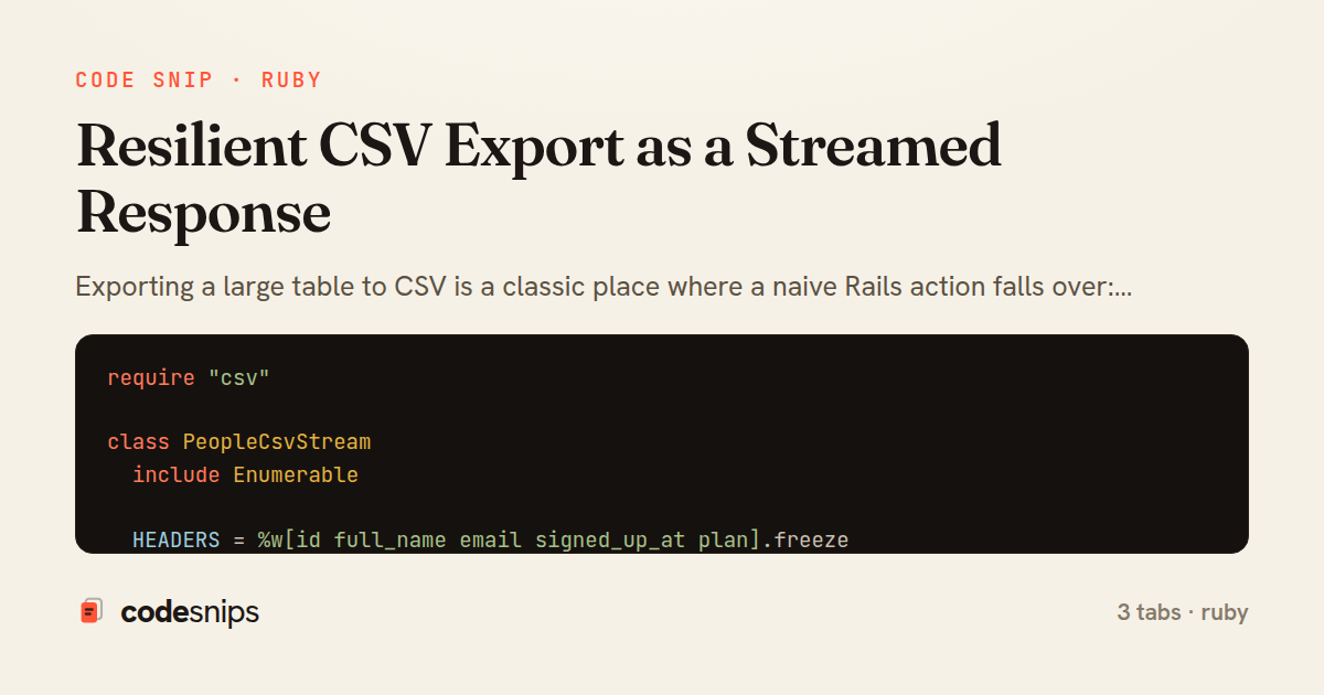 Resilient CSV Export as a Streamed Response — share card