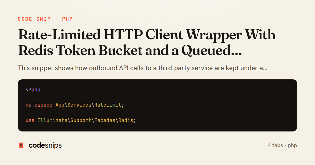 Rate-Limited HTTP Client Wrapper With Redis Token Bucket and a Queued Dispatcher — share card