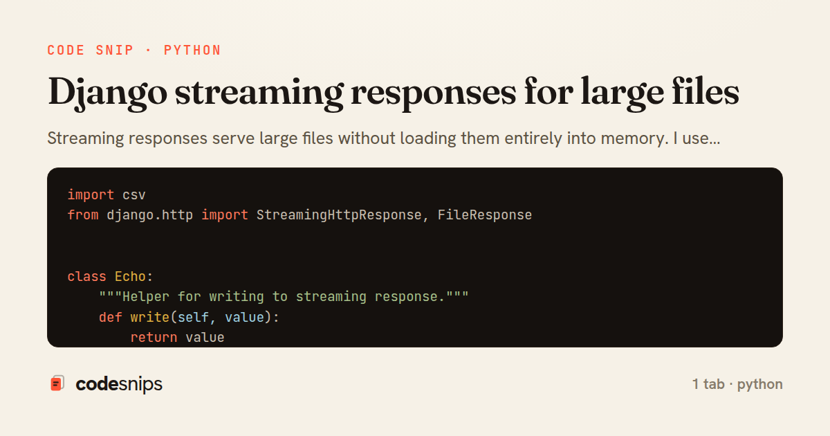 Django streaming responses for large files — share card