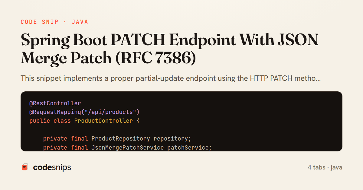 Spring Boot PATCH Endpoint With JSON Merge Patch (RFC 7386) — share card