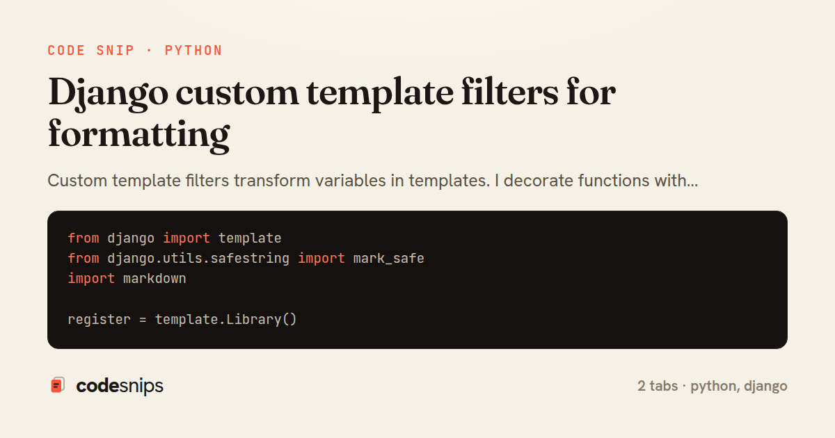 Django custom template filters for formatting — share card