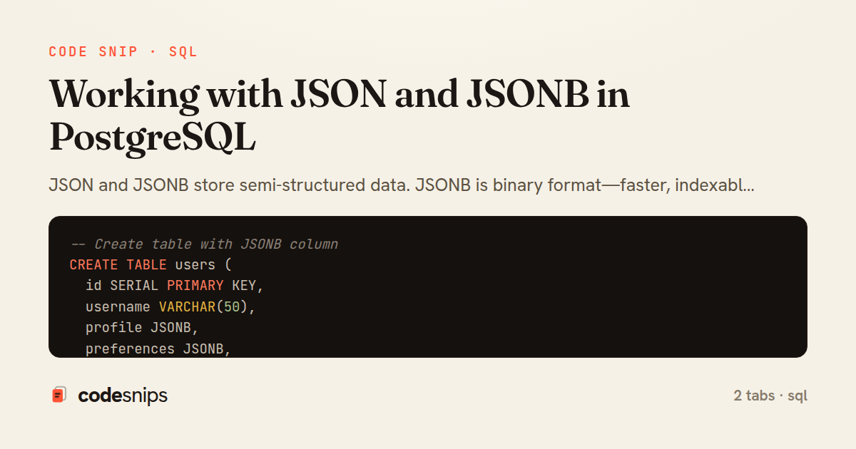 Working with JSON and JSONB in PostgreSQL — share card
