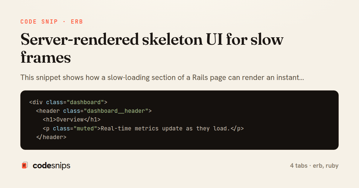 Server-rendered skeleton UI for slow frames — share card