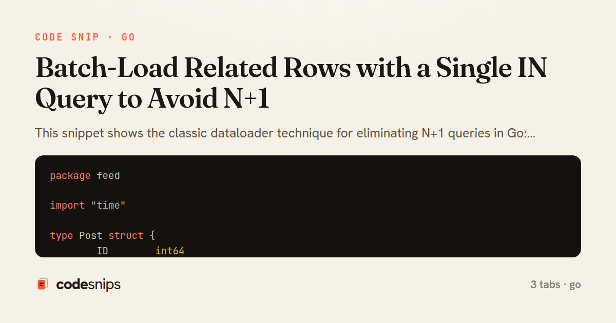 Batch-Load Related Rows with a Single IN Query to Avoid N+1 — share card