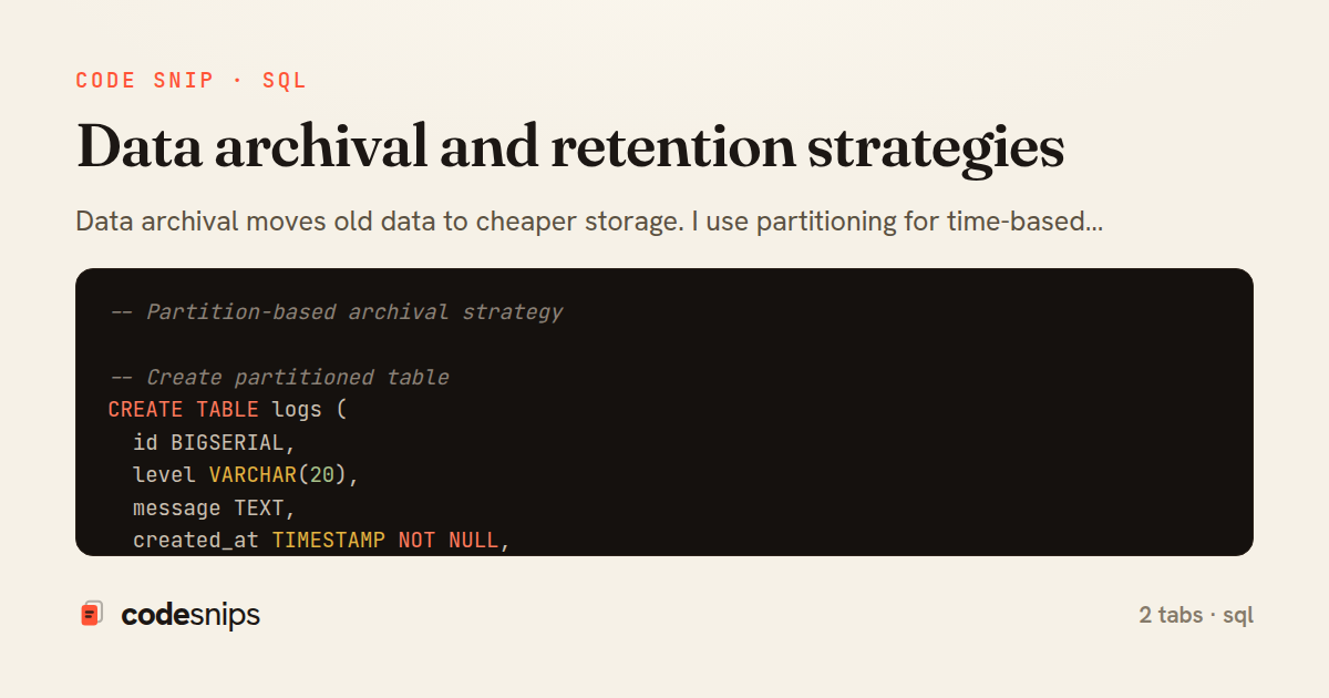 Data archival and retention strategies — share card