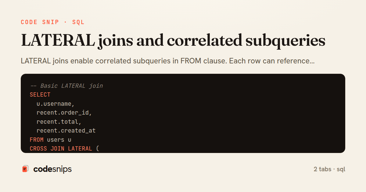 LATERAL joins and correlated subqueries — share card