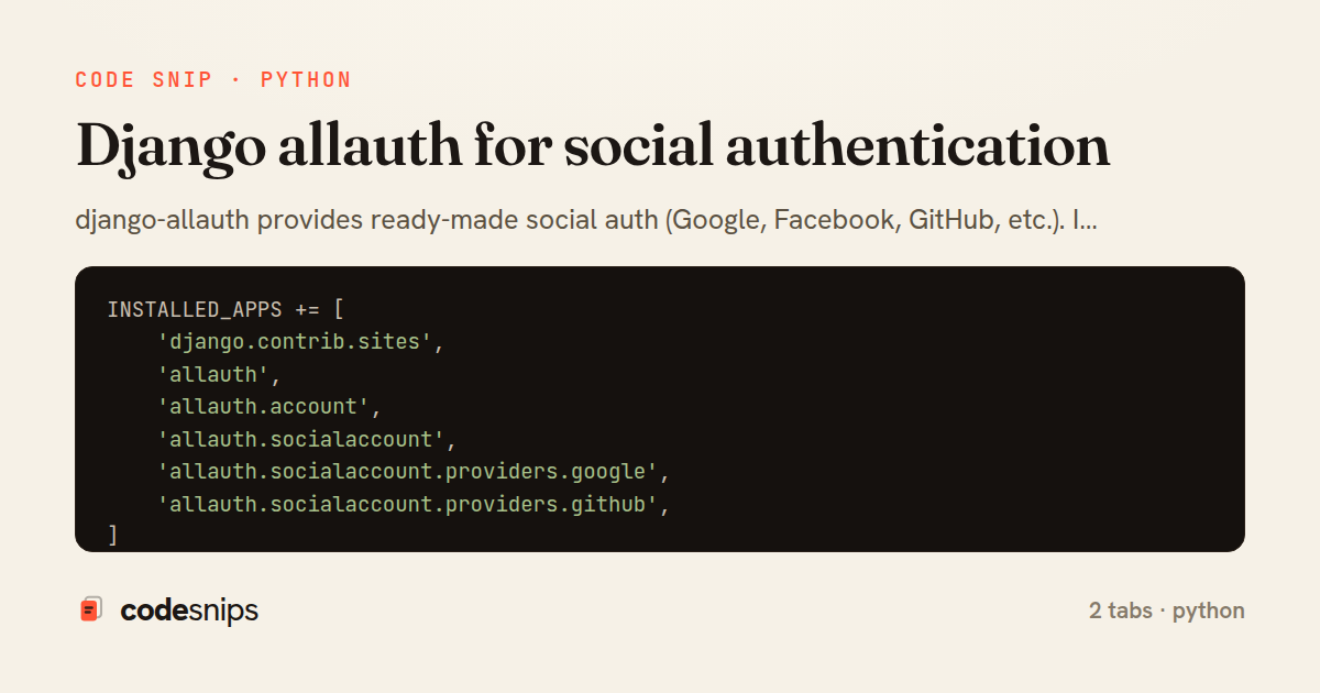 Django allauth for social authentication — share card