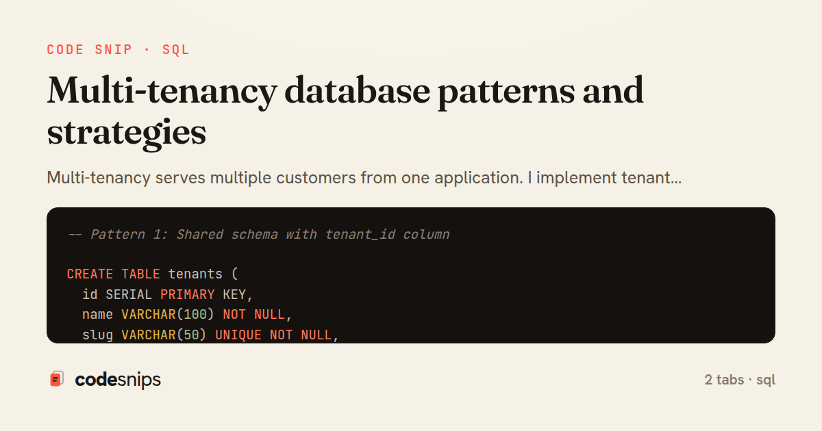 Multi-tenancy database patterns and strategies — share card