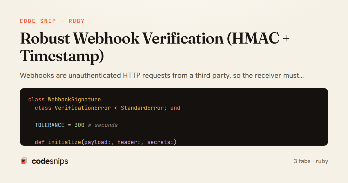Robust Webhook Verification (HMAC + Timestamp) — share card