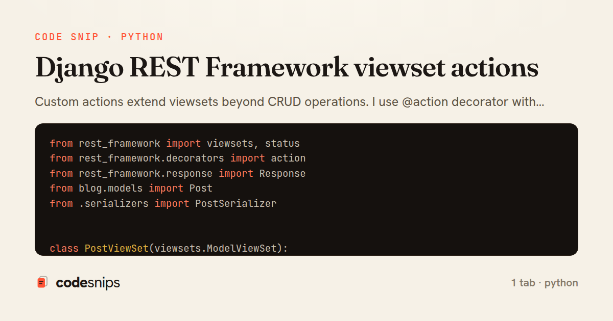 Django REST Framework viewset actions — share card