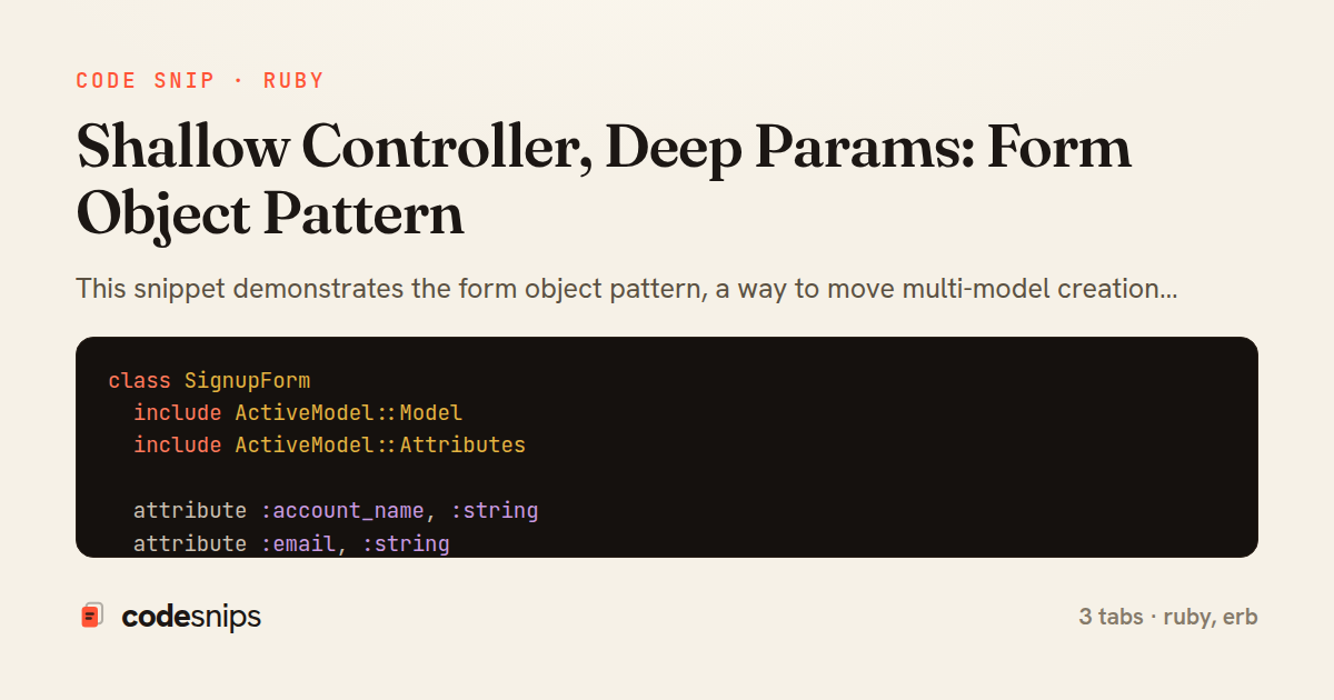 Shallow Controller, Deep Params: Form Object Pattern — share card