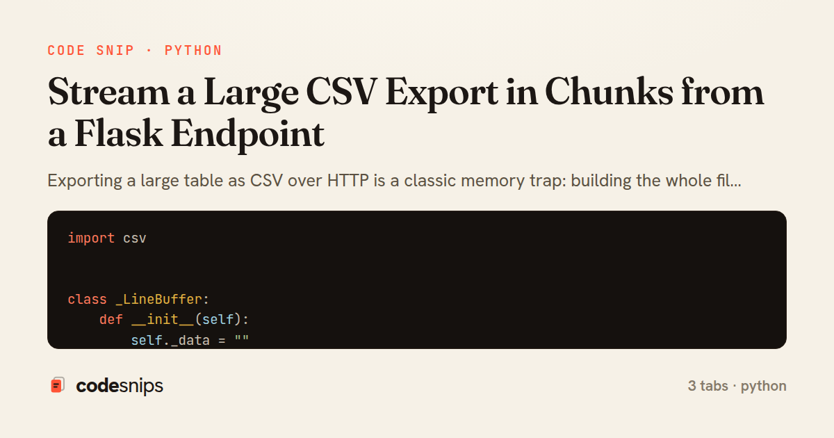 Stream a Large CSV Export in Chunks from a Flask Endpoint — share card