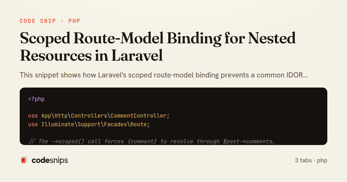 Scoped Route-Model Binding for Nested Resources in Laravel — share card