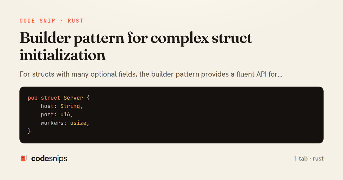 Builder pattern for complex struct initialization — share card