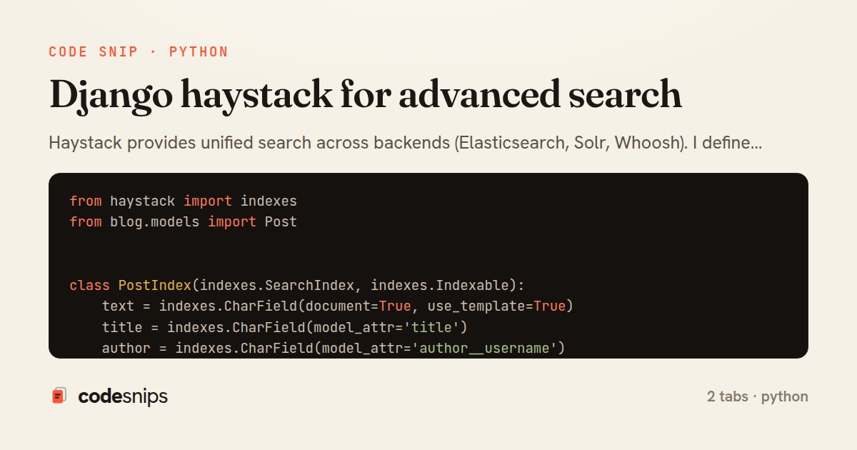 Django haystack for advanced search — share card