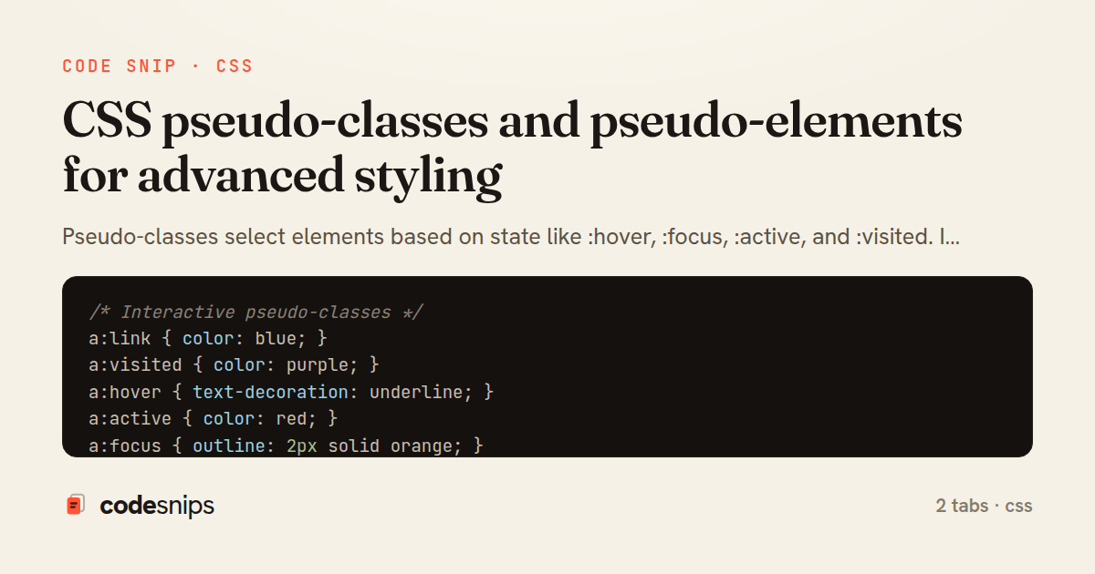 CSS pseudo-classes and pseudo-elements for advanced styling — share card