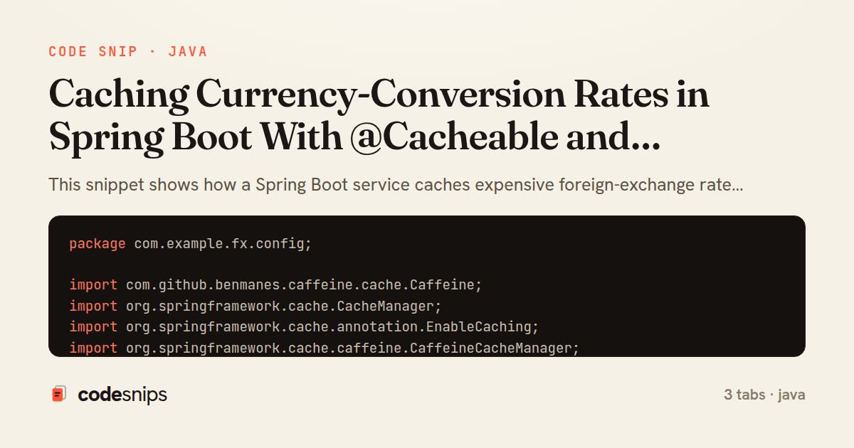 Caching Currency-Conversion Rates in Spring Boot With @Cacheable and Scheduled Eviction — share card