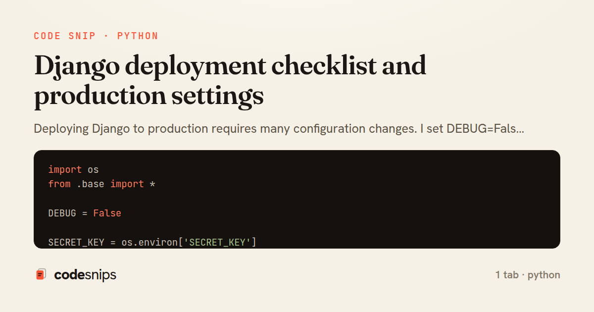 Django deployment checklist and production settings — share card