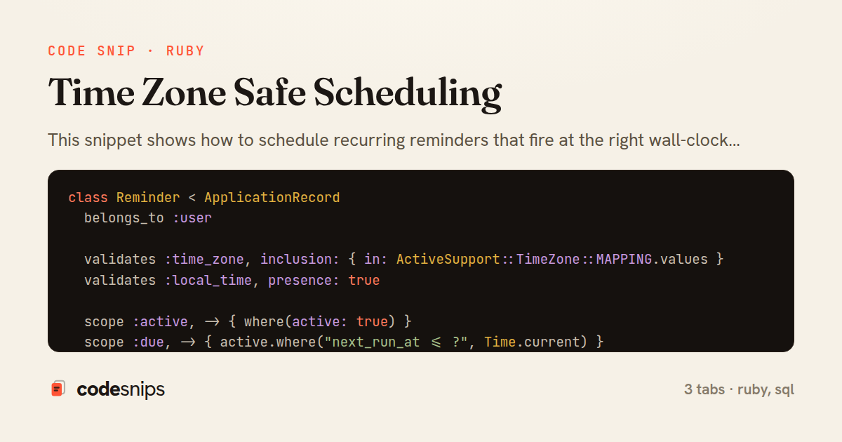 Time Zone Safe Scheduling — share card