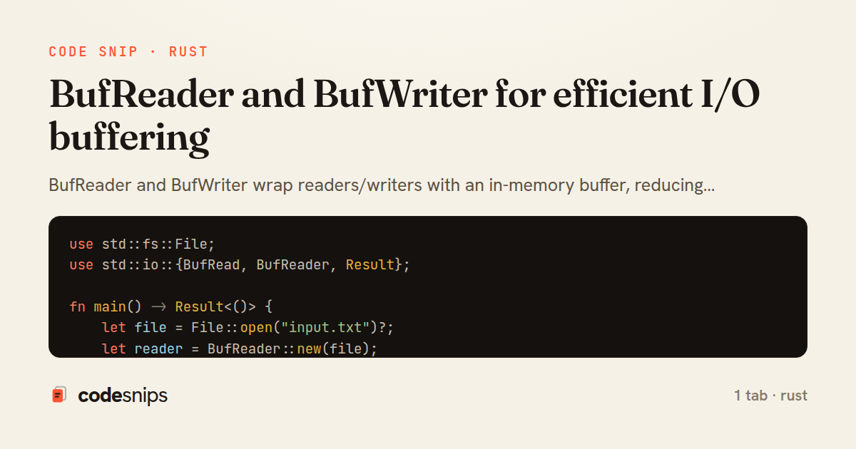 BufReader and BufWriter for efficient I/O buffering — share card
