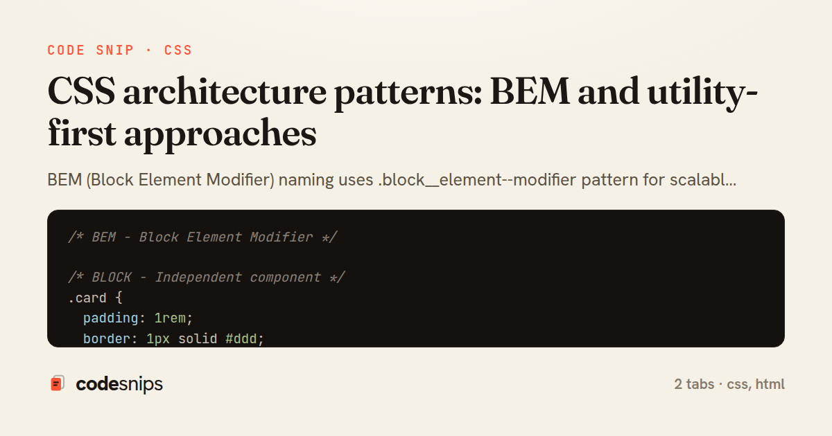 CSS architecture patterns: BEM and utility-first approaches — share card
