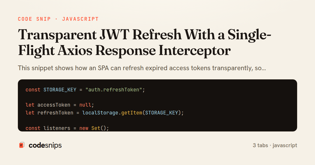 Transparent JWT Refresh With a Single-Flight Axios Response Interceptor — share card