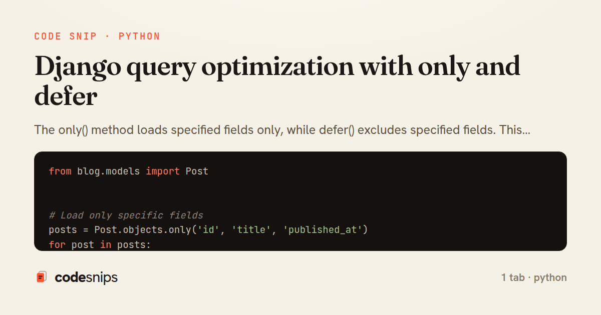 Django query optimization with only and defer — share card