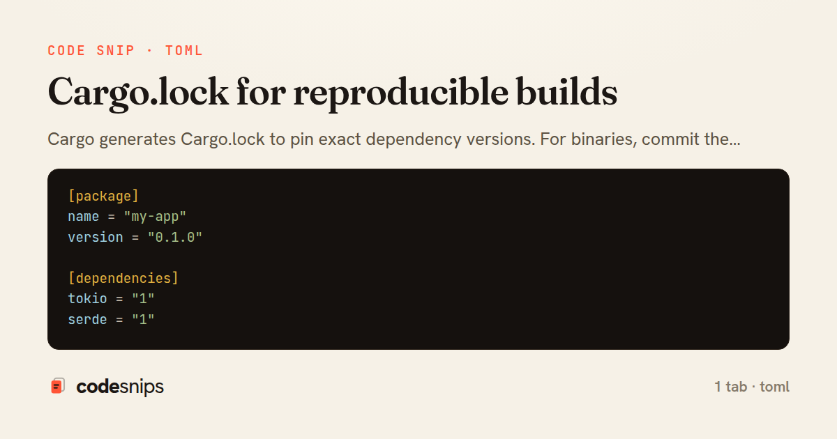 Cargo.lock for reproducible builds — share card