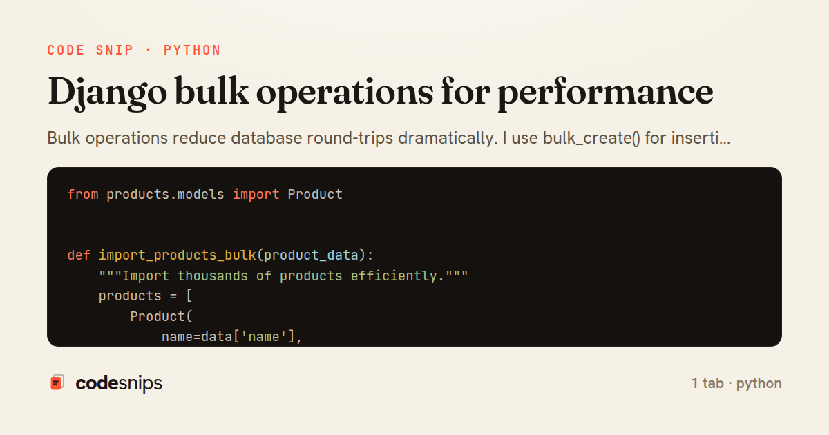 Django bulk operations for performance — share card