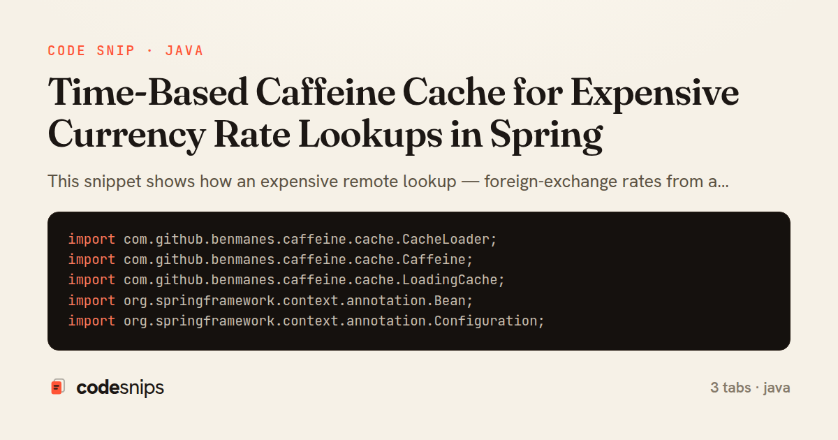 Time-Based Caffeine Cache for Expensive Currency Rate Lookups in Spring — share card