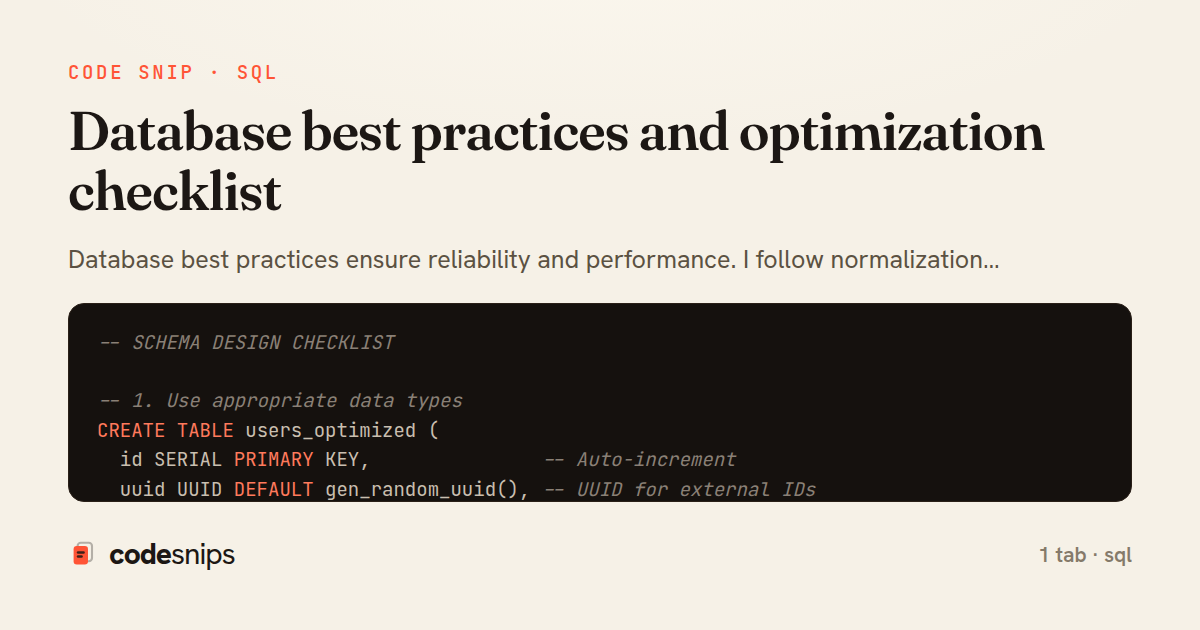 Database best practices and optimization checklist — share card