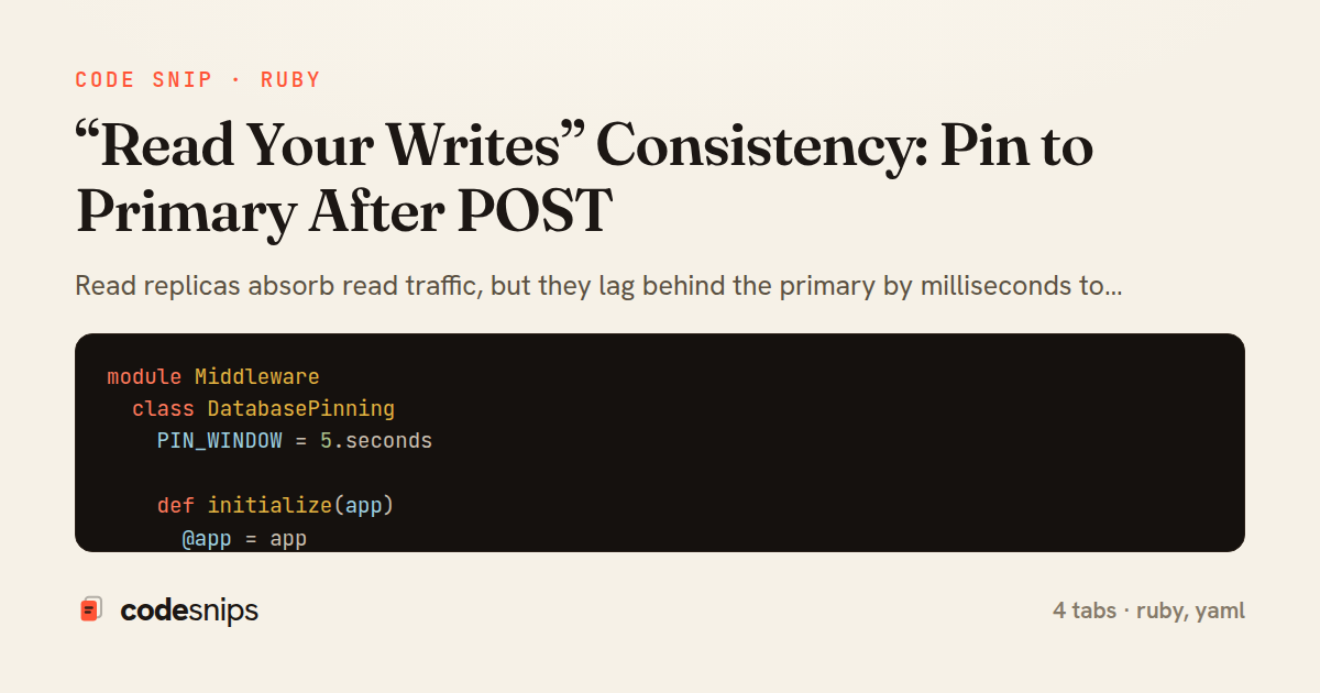 “Read Your Writes” Consistency: Pin to Primary After POST — share card