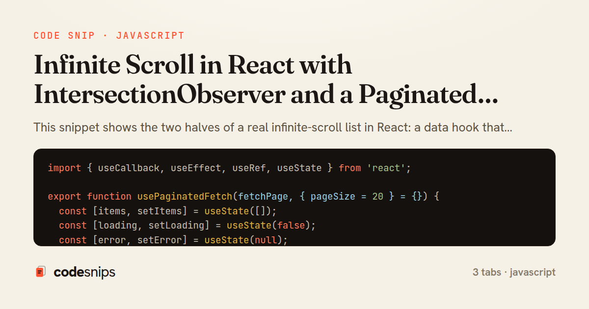 Infinite Scroll in React with IntersectionObserver and a Paginated Fetch Hook — share card