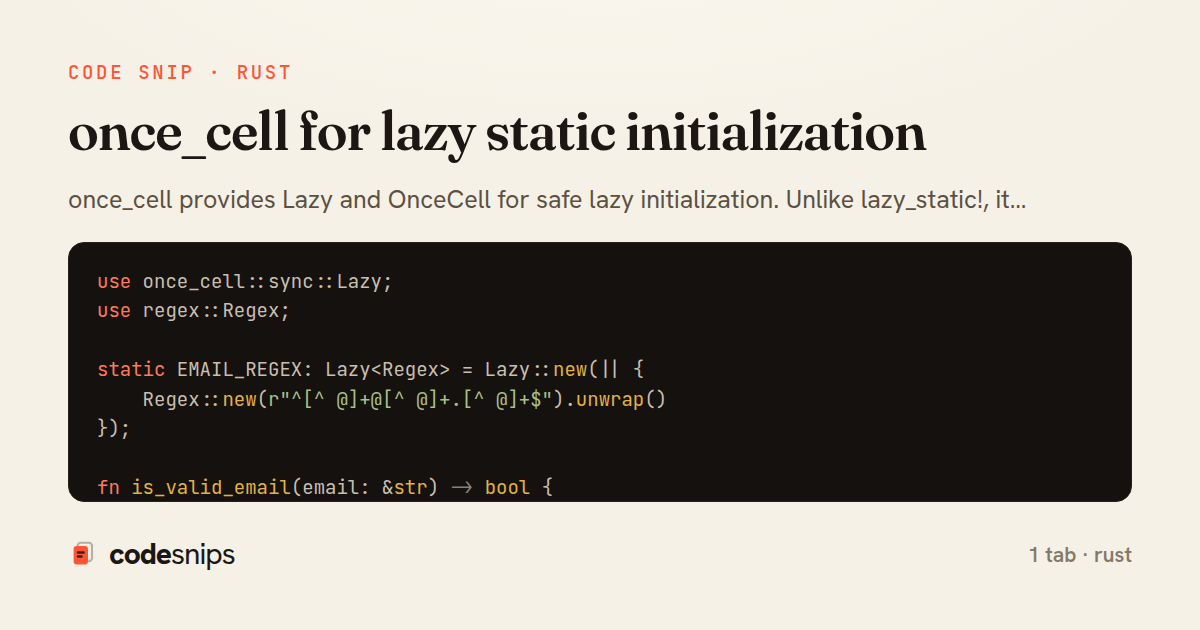 once_cell for lazy static initialization — share card