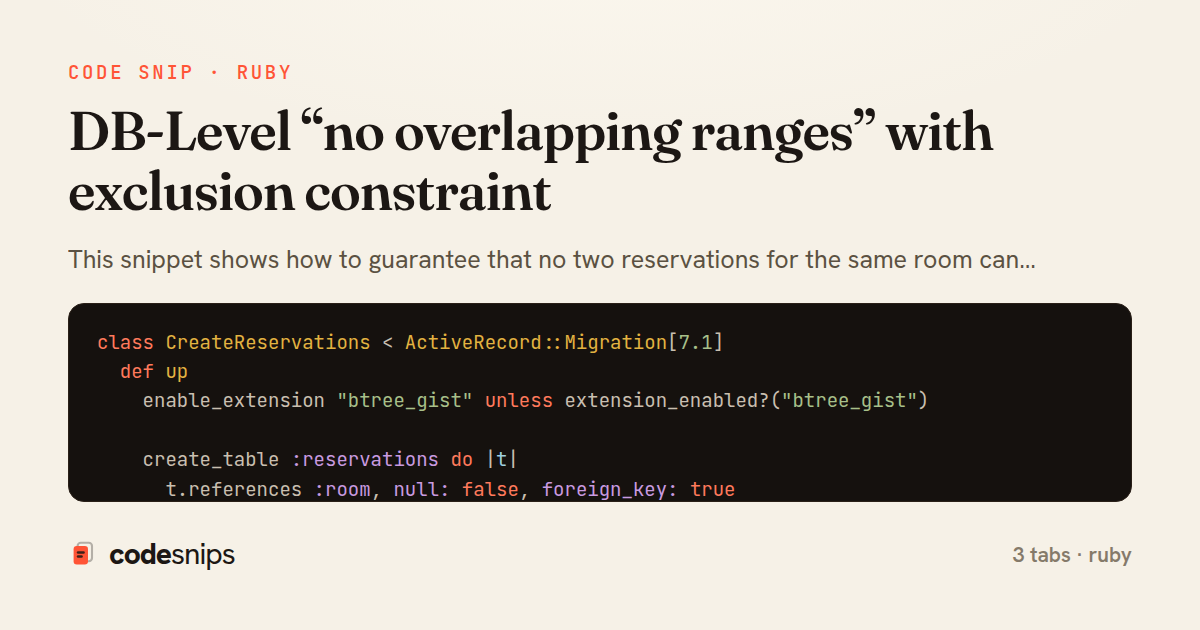 DB-Level “no overlapping ranges” with exclusion constraint — share card